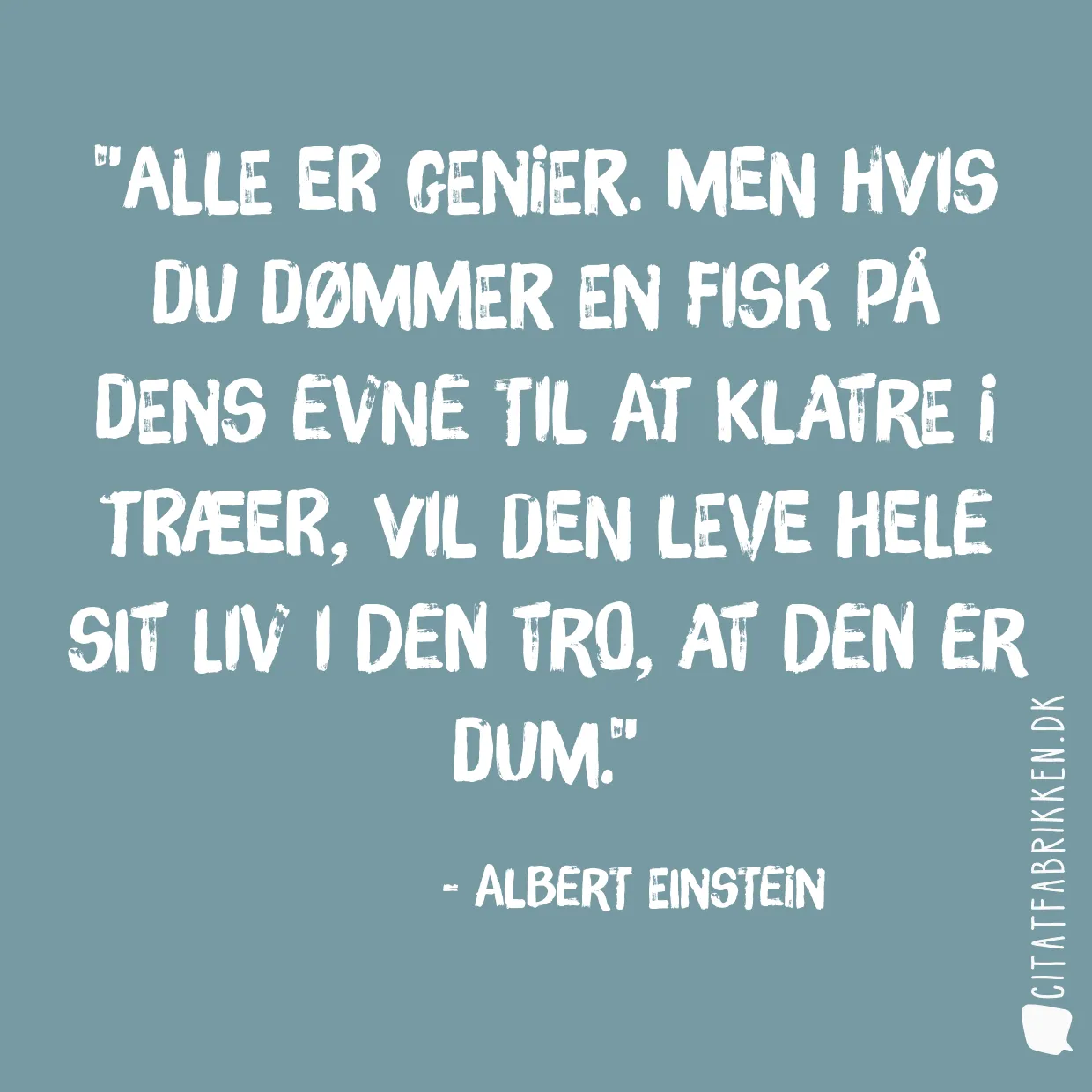 Alle er genier. Men hvis du dømmer en fisk på dens evne til at klatre i træer, vil den leve hele sit liv i den tro, at den er dum.