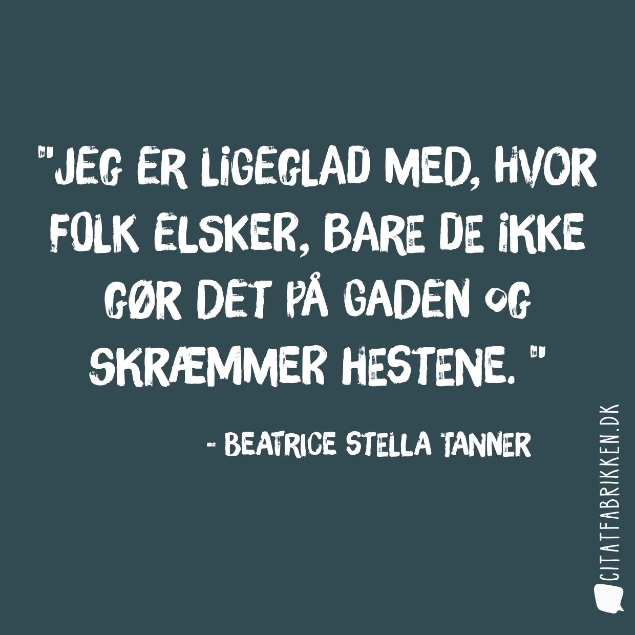 Jeg er ligeglad med, hvor folk elsker, bare de ikke gør det på gaden og skræmmer hestene. 