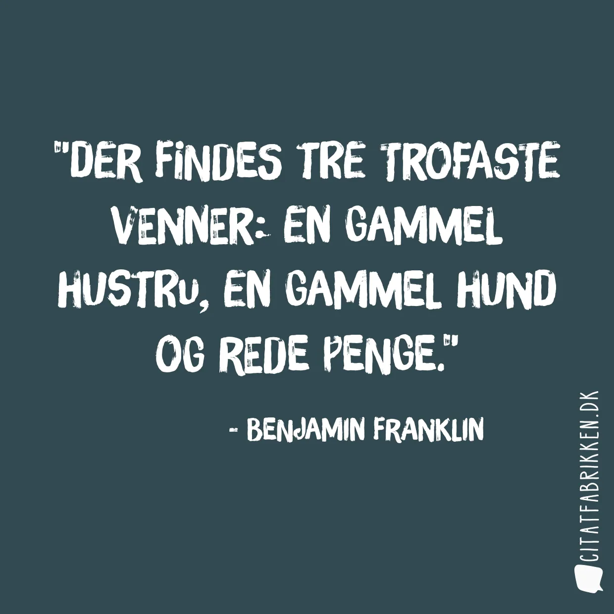 Der findes tre trofaste venner: en gammel hustru, en gammel hund og rede penge.