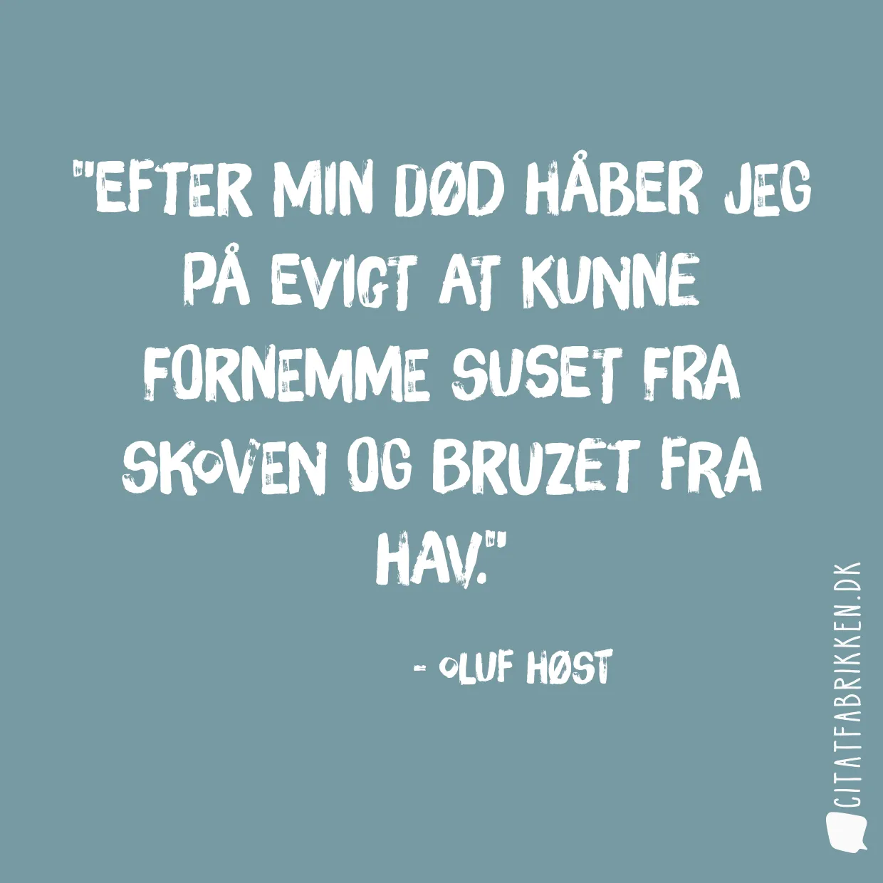 Efter min død håber jeg på evigt at kunne fornemme suset fra skoven og bruzet fra hav.