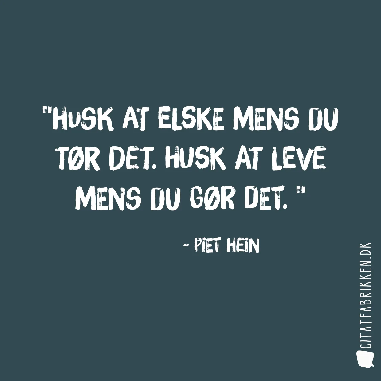 Husk at elske mens du tør det. Husk at leve mens du gør det. 