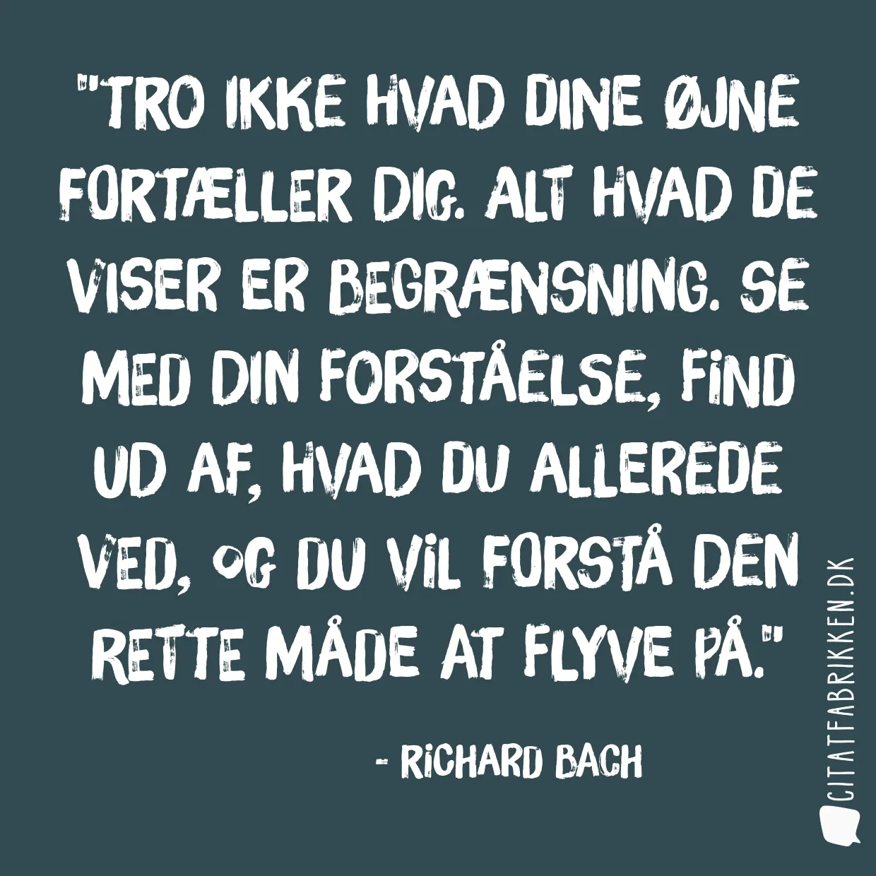 Tro ikke hvad dine øjne fortæller dig. Alt hvad de viser er begrænsning. Se med din forståelse, find ud af, hvad du allerede ved, og du vil forstå den rette måde at flyve på.