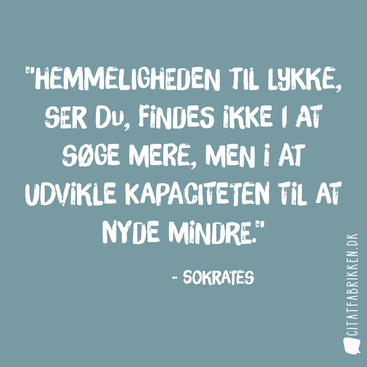 Hemmeligheden til lykke, ser du, findes ikke i at søge mere, men i at udvikle kapaciteten til at nyde mindre.