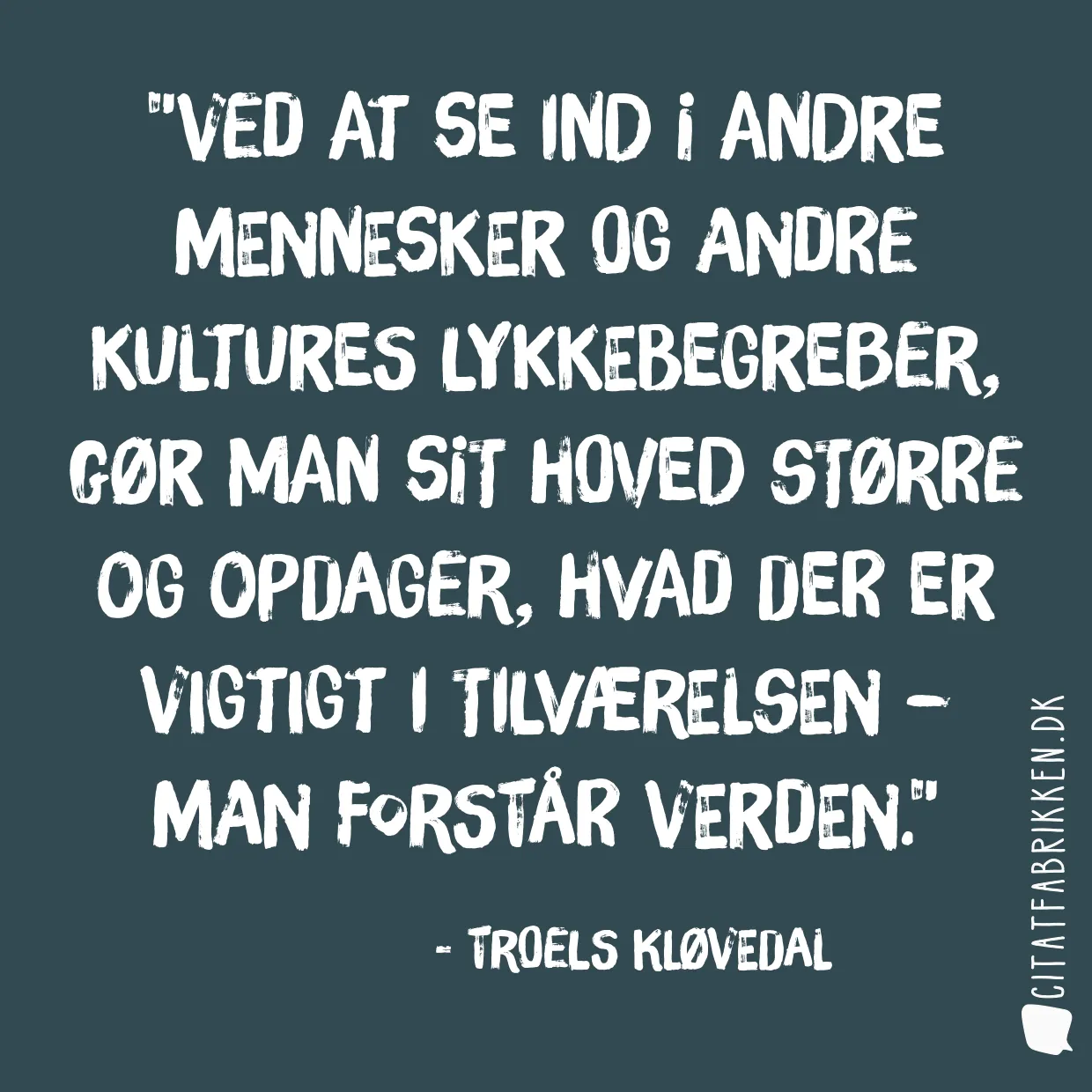 Ved at se ind i andre mennesker og andre kultures lykkebegreber, gør man sit hoved større og opdager, hvad der er vigtigt i tilværelsen – man forstår verden.